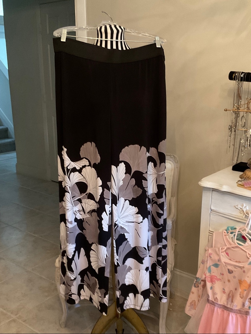 Alfani Black Palazzo Pants with White Floral Print